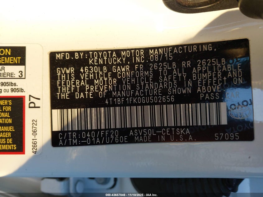 2016 TOYOTA CAMRY SE 4T1BF1FK0GU502656