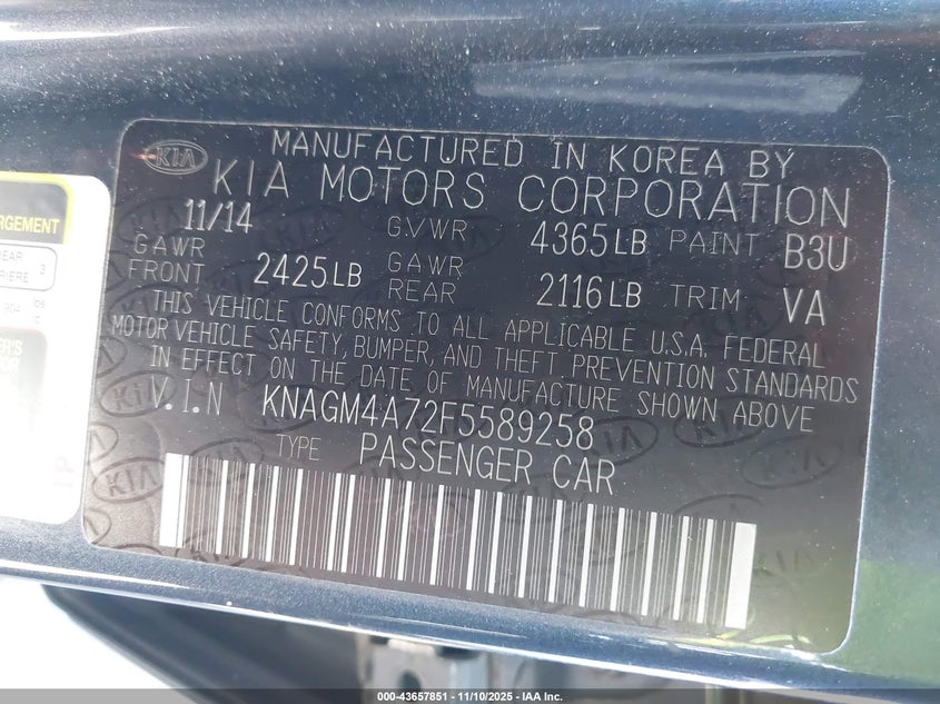 KNAGM4A72F5589258 2015 KIA OPTIMA photo no. 9