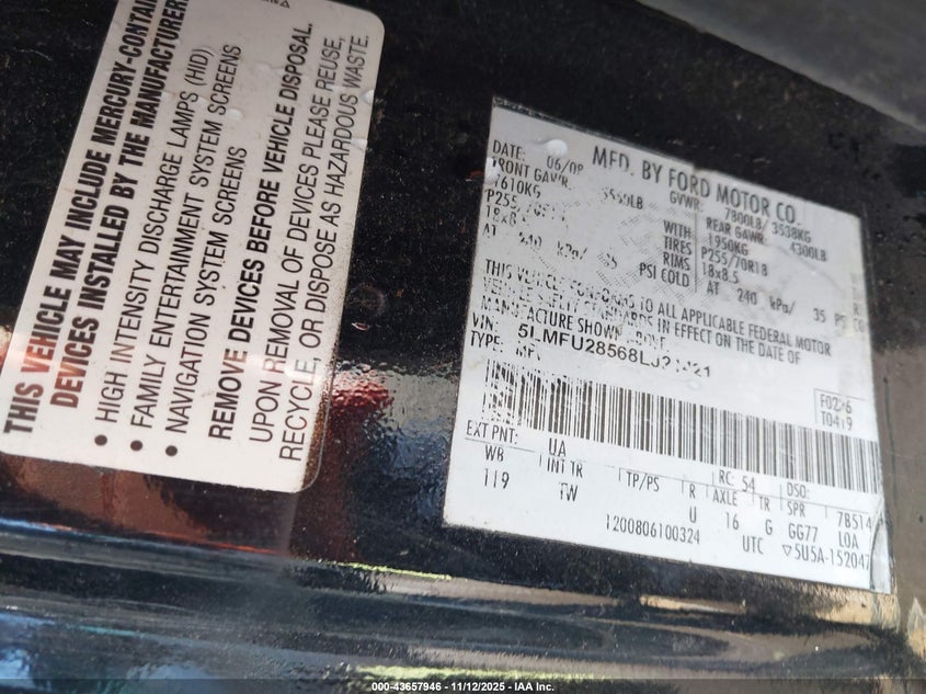 2008 Lincoln Navigator VIN: 5LMFU28568LJ21421 Lot: 43657946