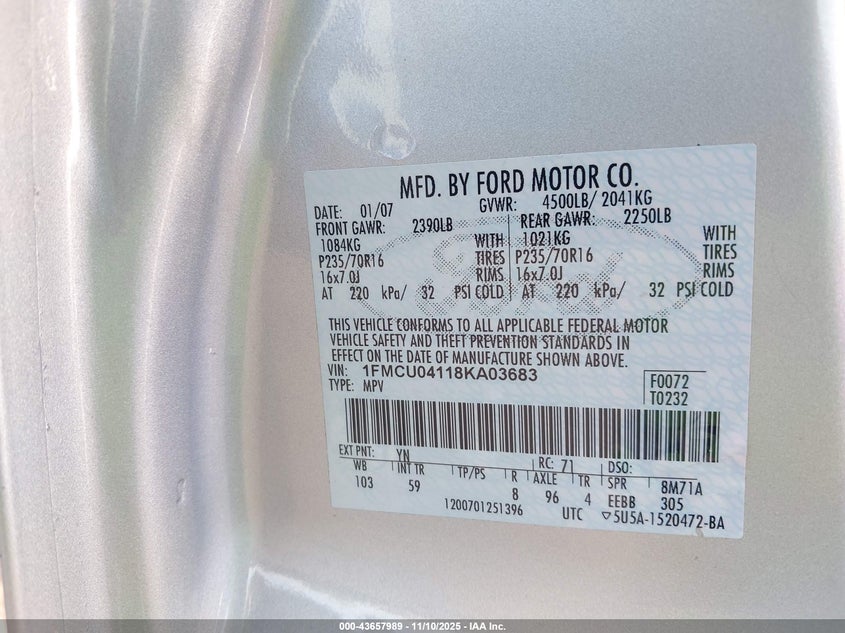 1FMCU04118KA03683 2008 FORD ESCAPE photo no. 9