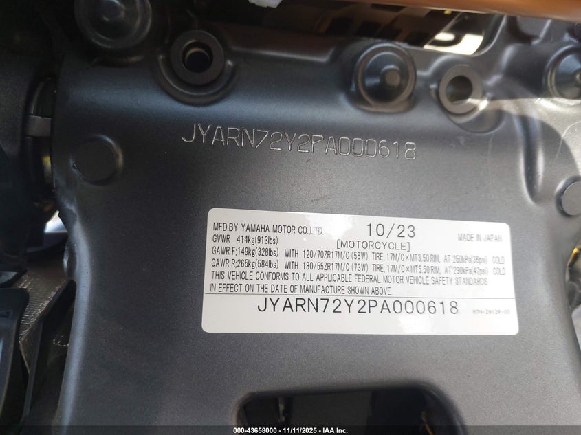2023 Yamaha Mt09 Dc VIN: JYARN72Y2PA000618 Lot: 43658000