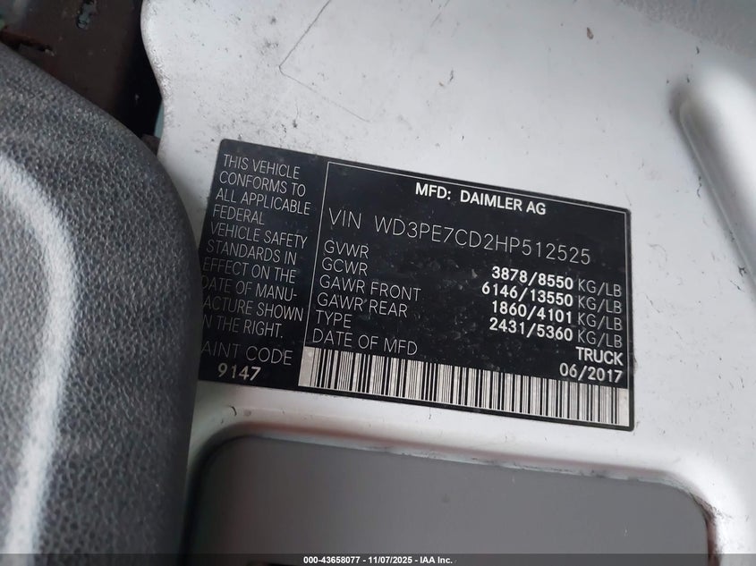 WD3PE7CD2HP512525 2017 MERCEDES-BENZ SPRINTER photo no. 9