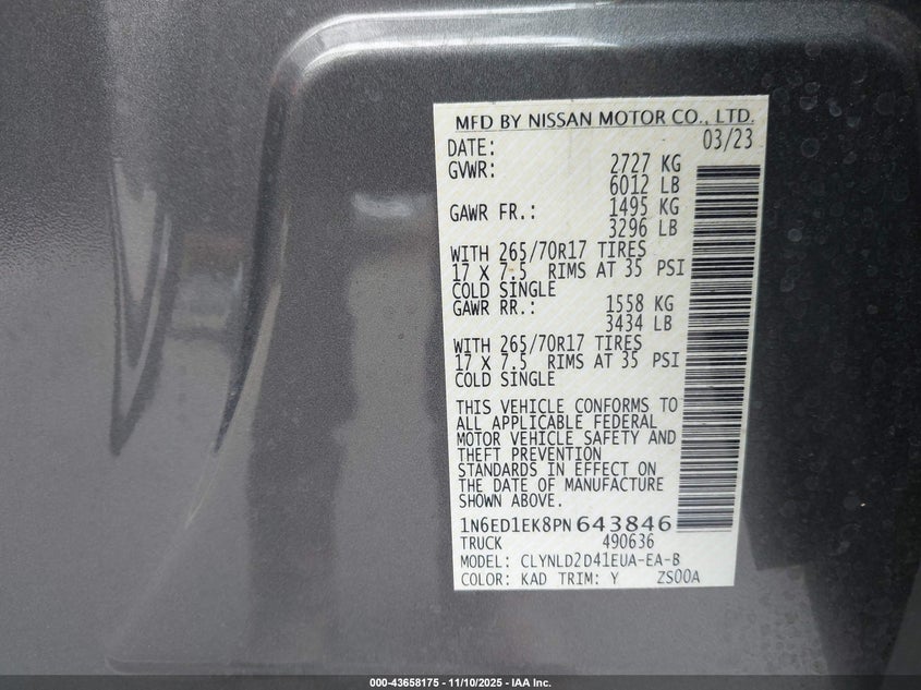 2023 NISSAN FRONTIER PRO-4X 4X4 - 1N6ED1EK8PN643846