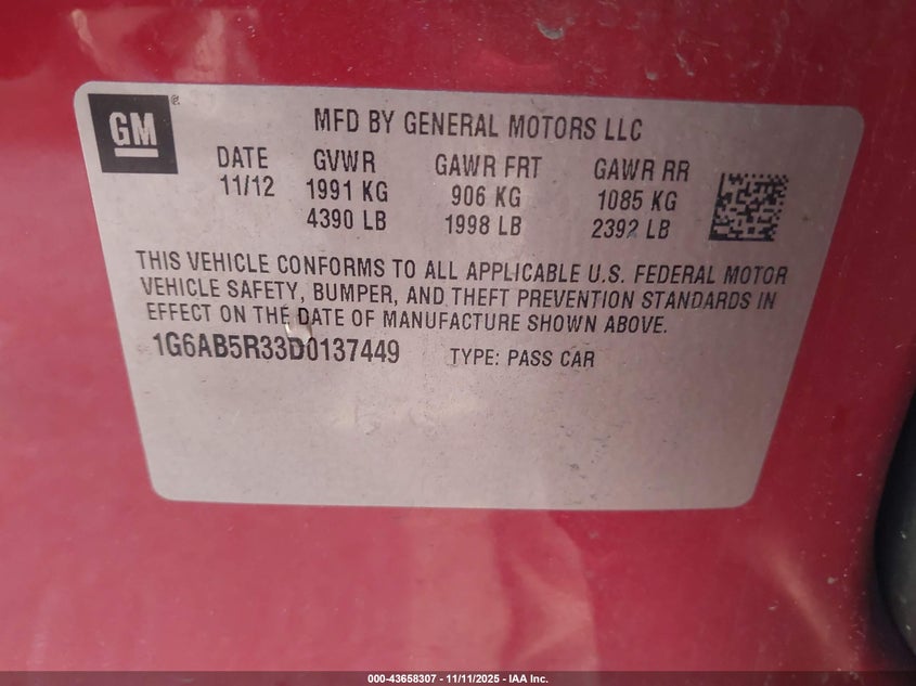 1G6AB5R33D0137449 2013 CADILLAC ATS photo no. 9