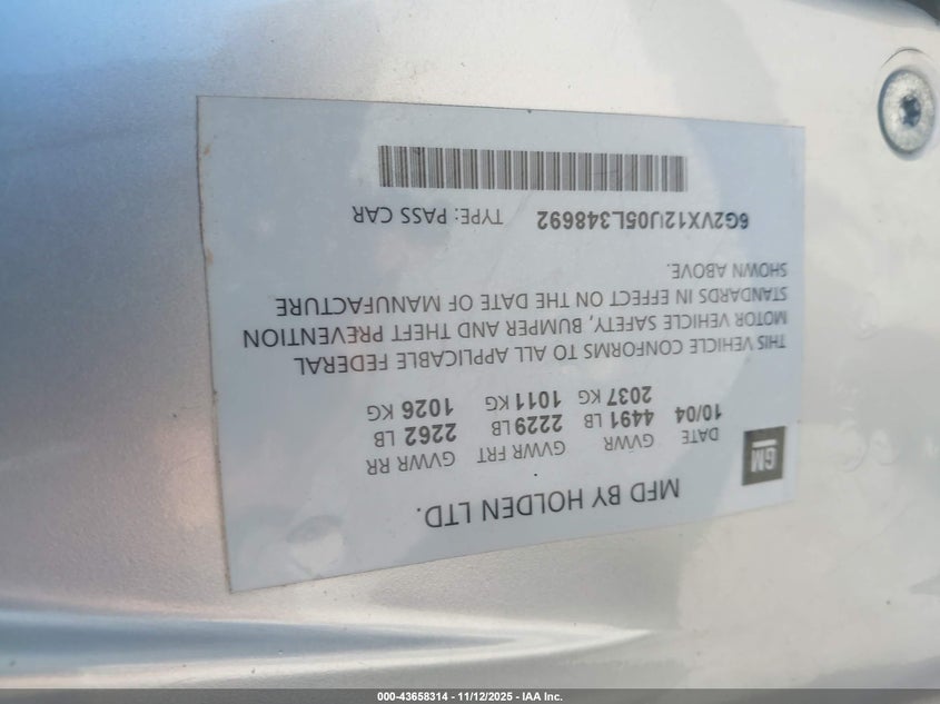 2005 Pontiac Gto VIN: 6G2VX12U05L348692 Lot: 43658314