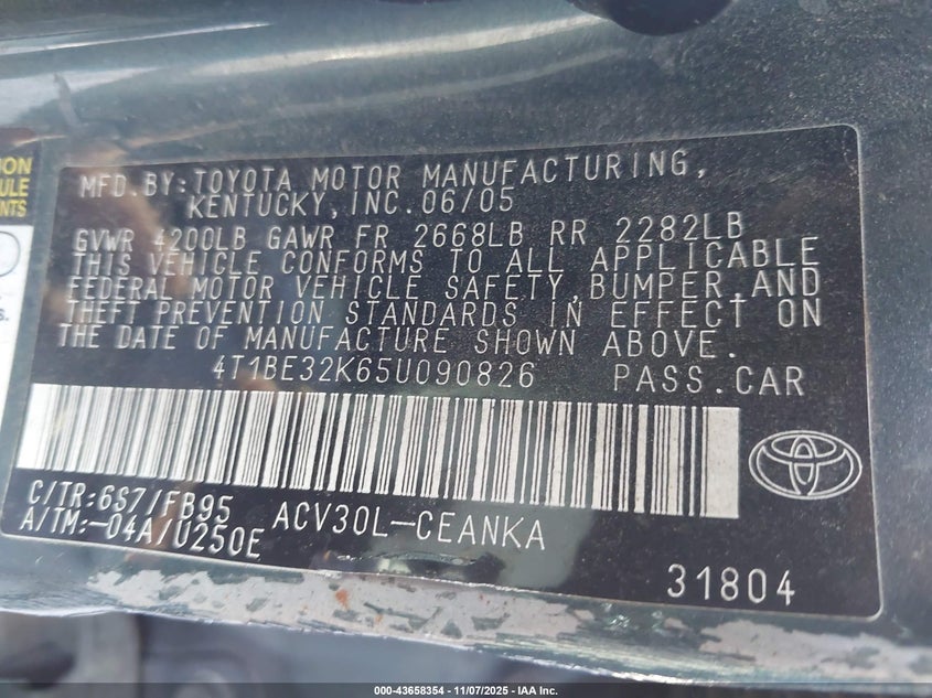 4T1BE32K65U090826 2005 TOYOTA CAMRY photo no. 9