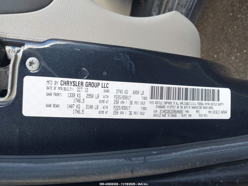 2013 Dodge Grand Caravan Se VIN: 2C4RDGBG3DR600683 Lot: 43658356