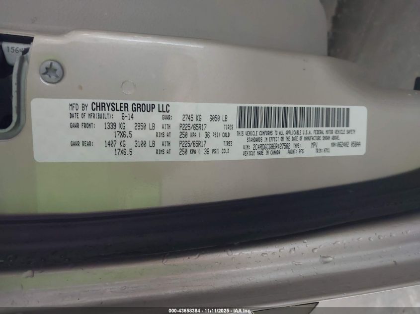 2014 Dodge Grand Caravan Sxt VIN: 2C4RDGCG8ER427582 Lot: 43658384