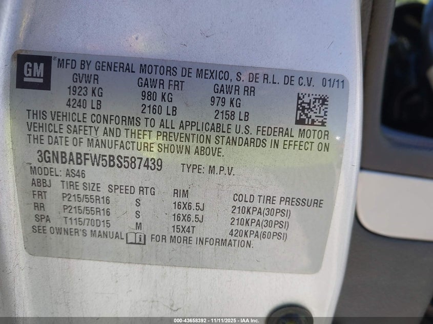 3GNBABFW5BS587439 2011 CHEVROLET HHR photo no. 9