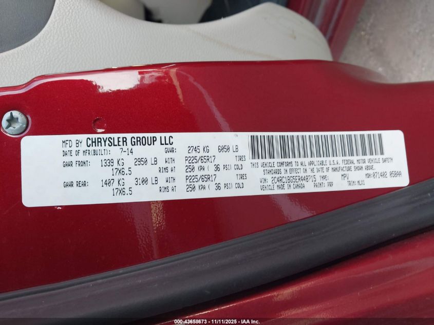 2014 Chrysler Town & Country Touring VIN: 2C4RC1BG5ER448715 Lot: 43658673