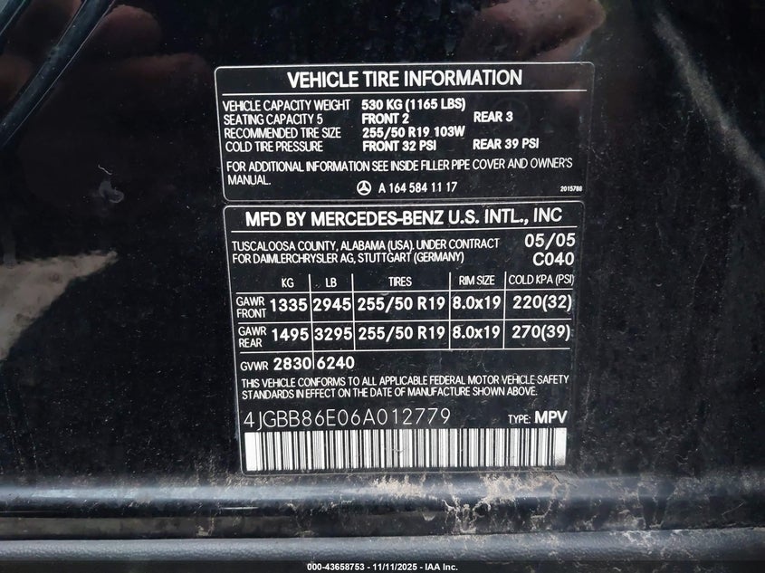 2006 Mercedes-Benz Ml 350 4Matic VIN: 4JGBB86E06A012779 Lot: 43658753