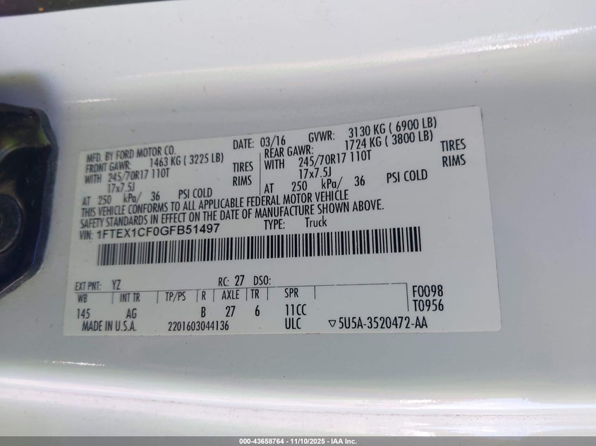1FTEX1CF0GFB51497 2016 FORD F-150 photo no. 9