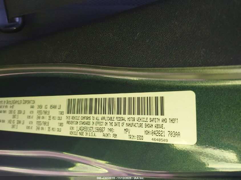 2007 Jeep Wrangler Unlimited Sahara VIN: 1J4GA59167L190667 Lot: 43658819