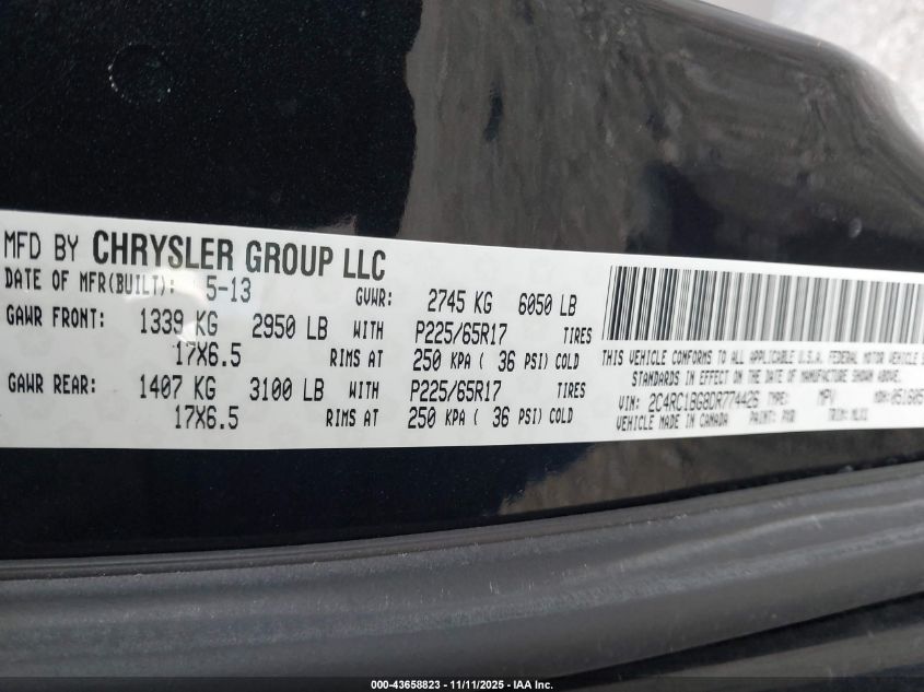 2013 Chrysler Town & Country Touring VIN: 2C4RC1BG8DR774426 Lot: 43658823