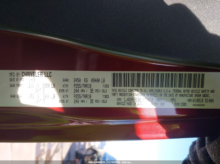 2008 Jeep Wrangler Unlimited Sahara VIN: 1J4GA59188L572412 Lot: 43658939