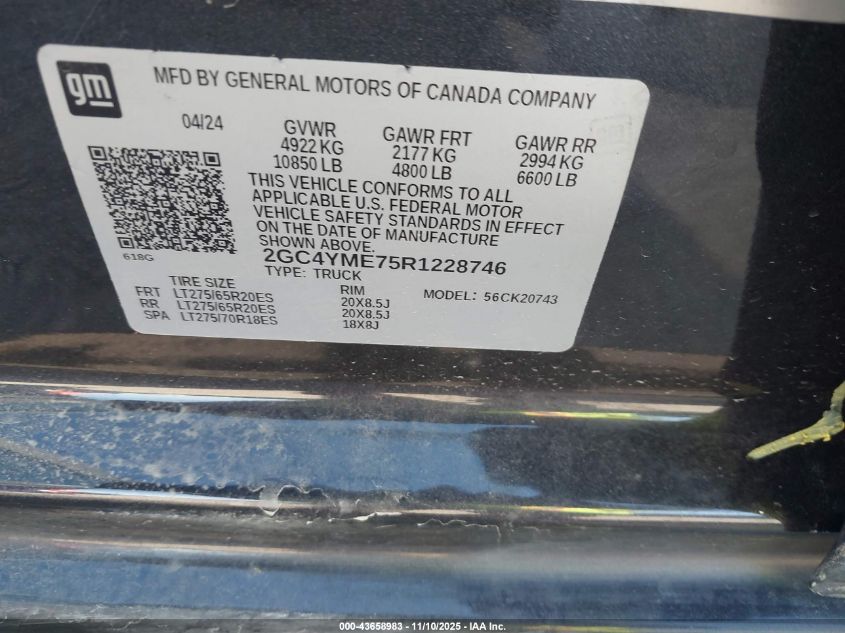 2024 Chevrolet Silverado 2500Hd 4Wd Standard Bed Custom VIN: 2GC4YME75R1228746 Lot: 43658983