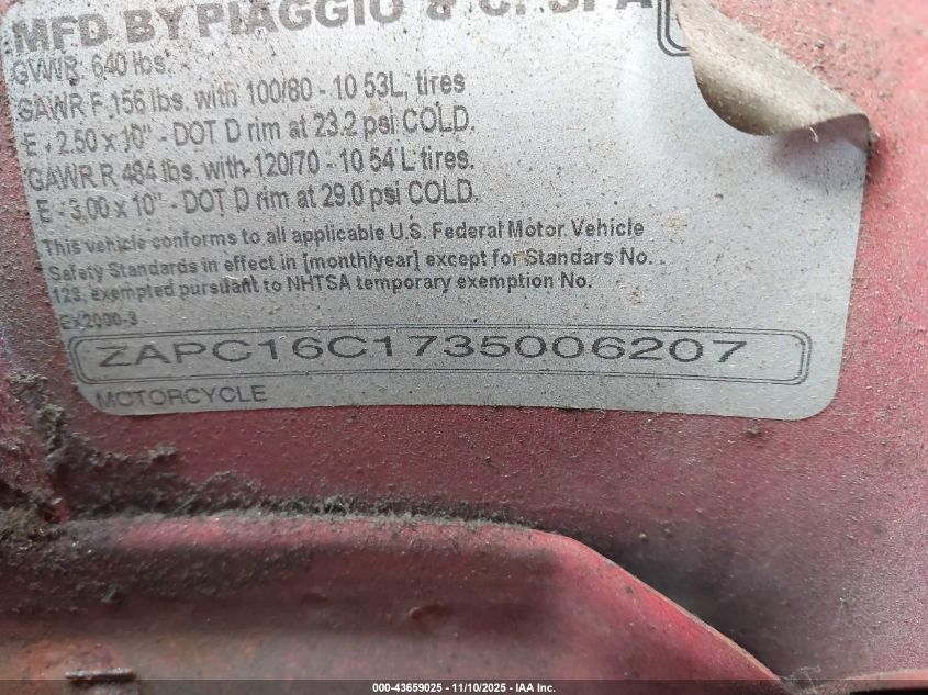 2003 Vespa C161C VIN: ZAPC16C1735006207 Lot: 43659025