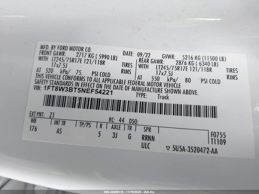 1FT8W3BT5NEF54221 2022 FORD F350 photo no. 8
