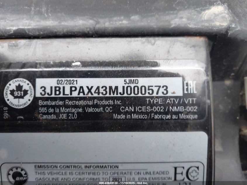 3JBLPAX43MJ000573 2021 CAN-AM/ BRP OUTLANDER photo no. 10