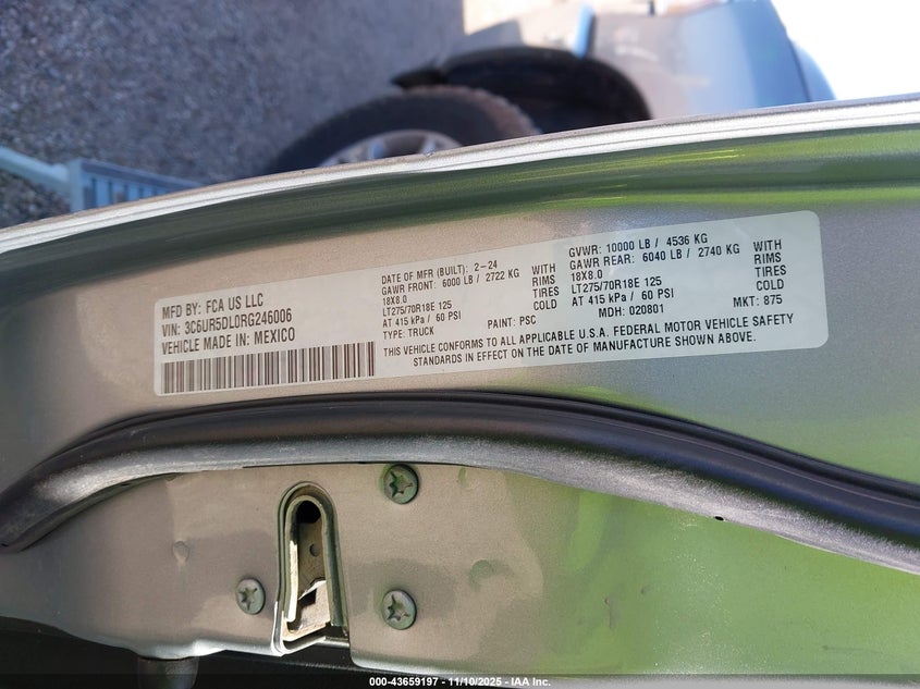 2024 Ram 2500 Big Horn 4X4 6'4 Box VIN: 3C6UR5DL0RG246006 Lot: 43659197