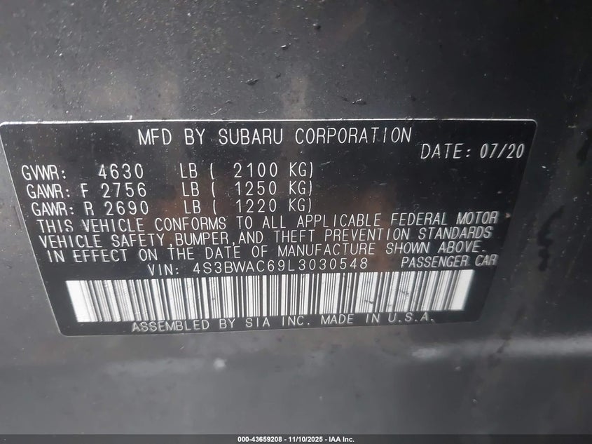 2020 SUBARU LEGACY PREMIUM - 4S3BWAC69L3030548