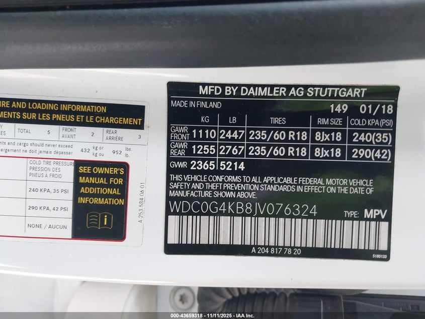 2018 Mercedes-Benz Glc 300 4Matic VIN: WDC0G4KB8JV076324 Lot: 43659318