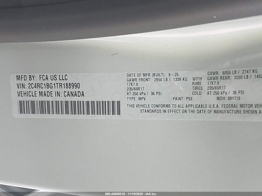 2C4RC1BG1TR188990 2026 CHRYSLER PACIFICA photo no. 9