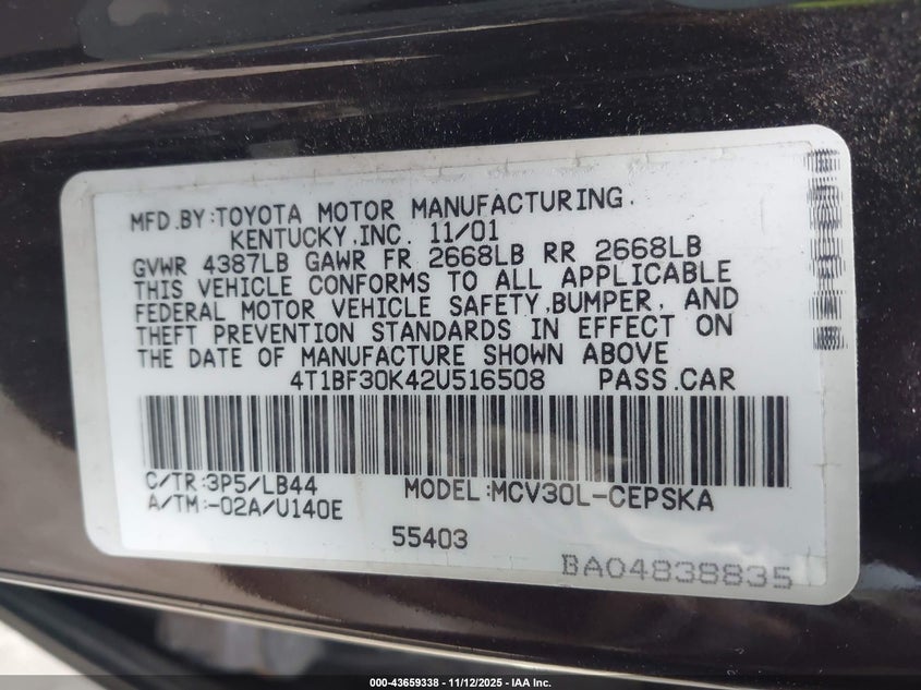 4T1BF30K42U516508 2002 TOYOTA CAMRY photo no. 9