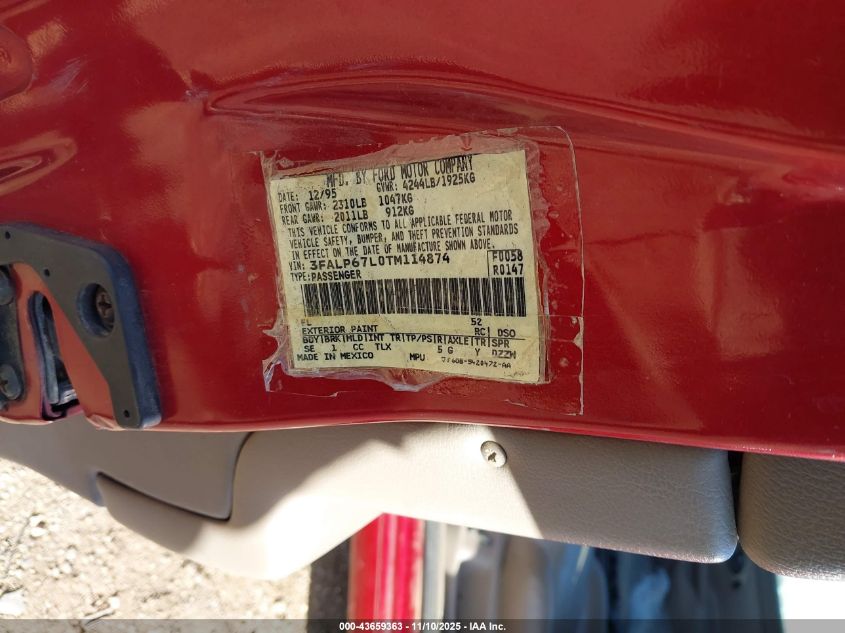 1996 Ford Contour Se VIN: 3FALP67L0TM114874 Lot: 43659363