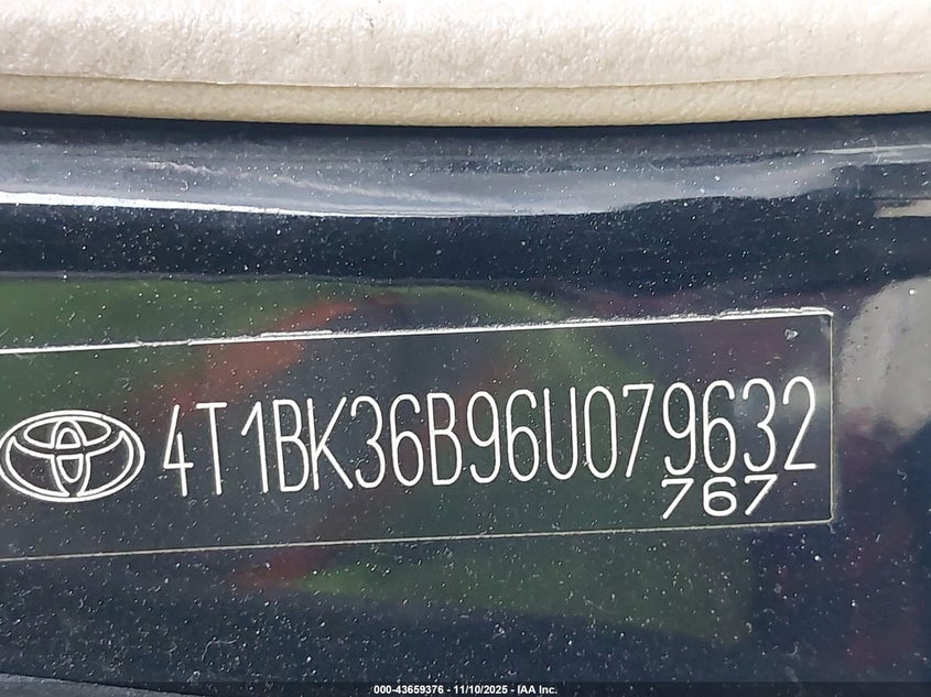 2006 Toyota Avalon Limited VIN: 4T1BK36B96U079632 Lot: 43659376