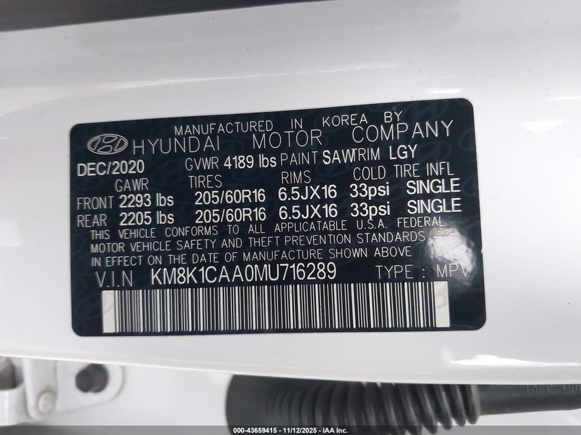 2021 HYUNDAI KONA SE KM8K1CAA0MU716289