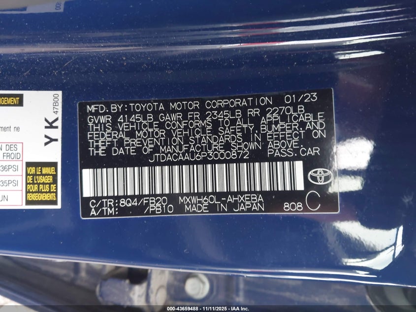 2023 TOYOTA PRIUS LE JTDACAAU6P3000872