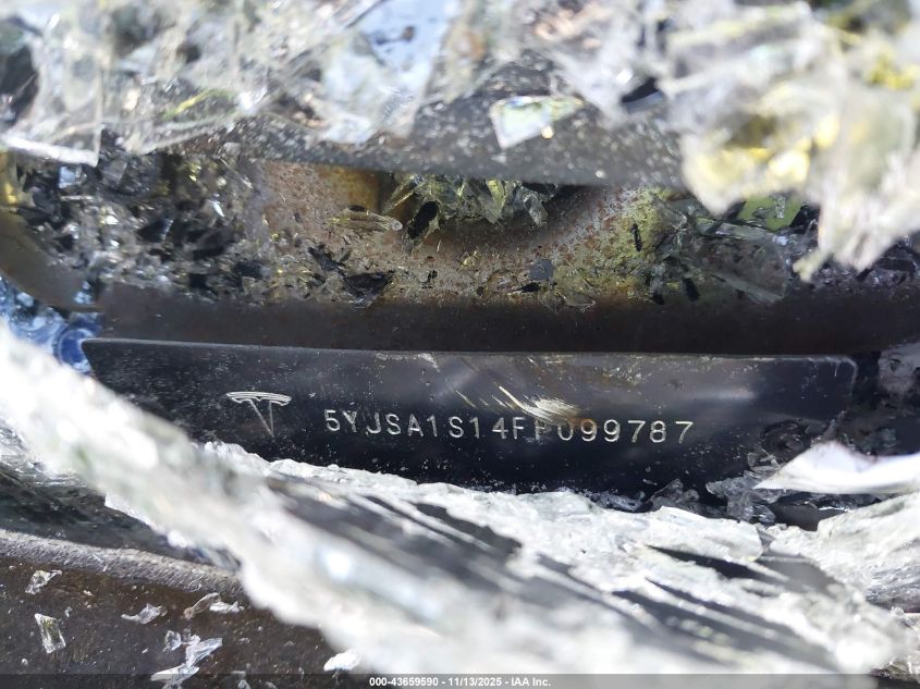 2015 Tesla Model S 60/70/85 VIN: 5YJSA1S14FF099787 Lot: 43659590