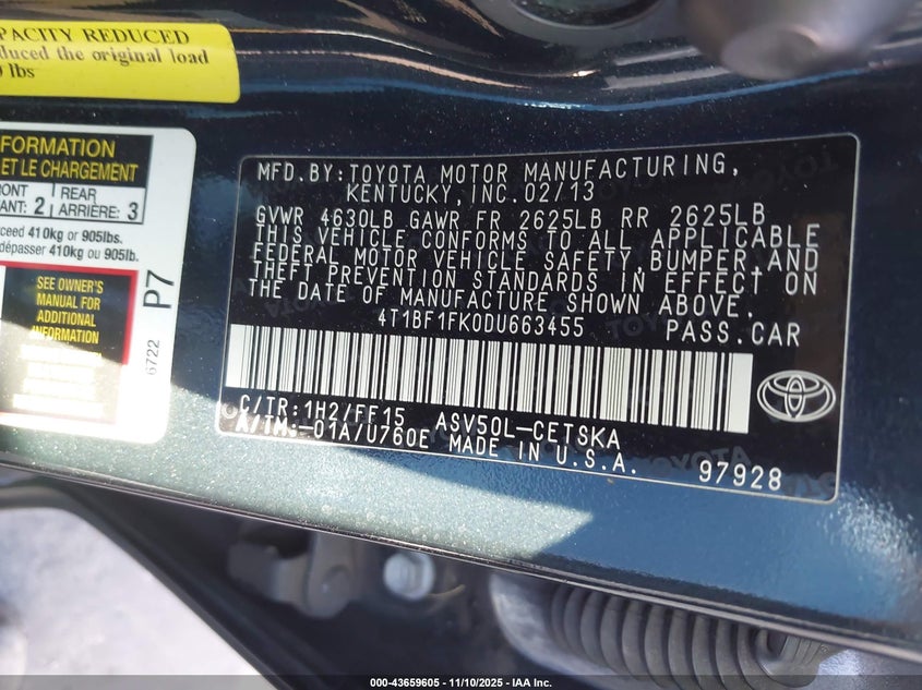 2013 TOYOTA CAMRY SE 4T1BF1FK0DU663455