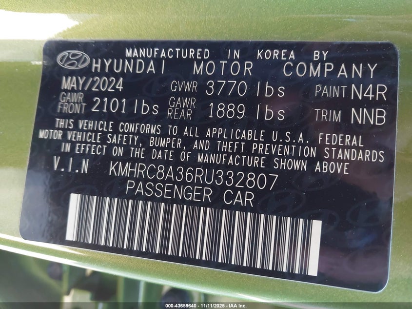 2024 HYUNDAI VENUE SEL KMHRC8A36RU332807