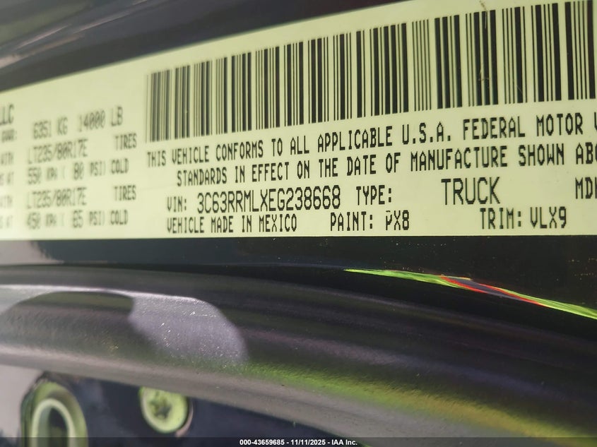 2014 Ram 3500 Laramie VIN: 3C63RRMLXEG238668 Lot: 43659685