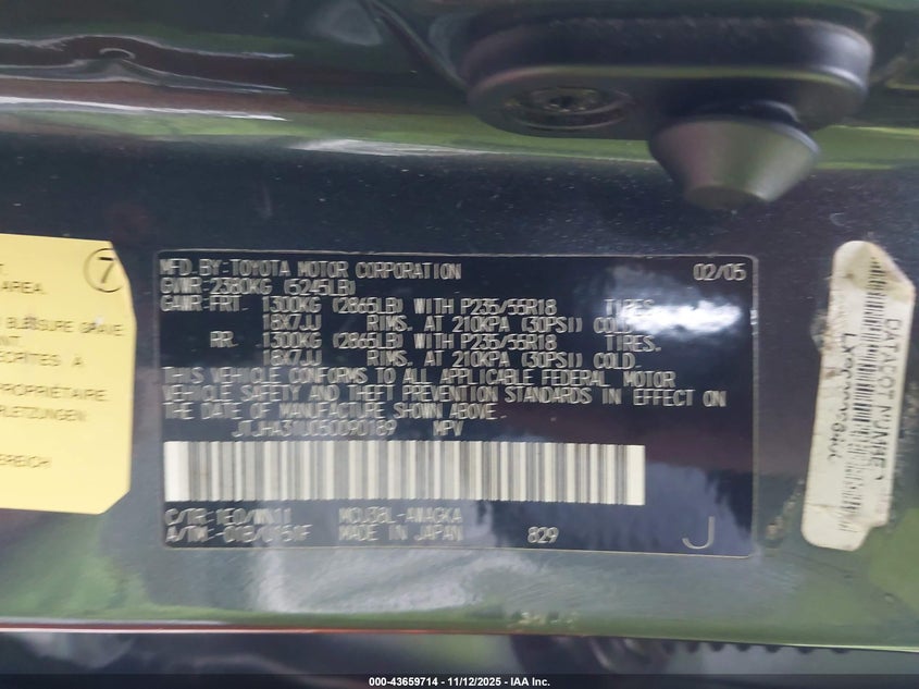 2005 Lexus Rx 330 VIN: JTJHA31U050090189 Lot: 43659714