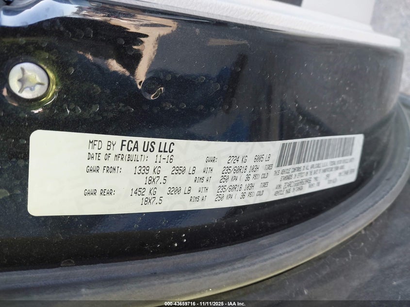 2017 Chrysler Pacifica Limited VIN: 2C4RC1GG6HR620456 Lot: 43659716