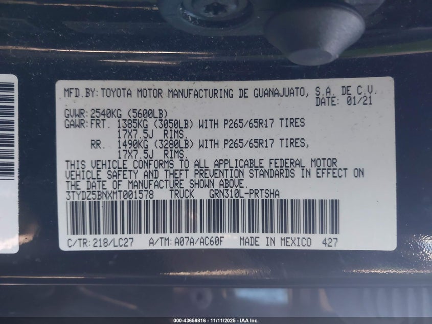 2021 TOYOTA TACOMA TRD SPORT 3TYDZ5BNXMT001578