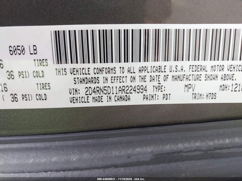 2010 Dodge Grand Caravan Sxt VIN: 2D4RN5D11AR224994 Lot: 43659831
