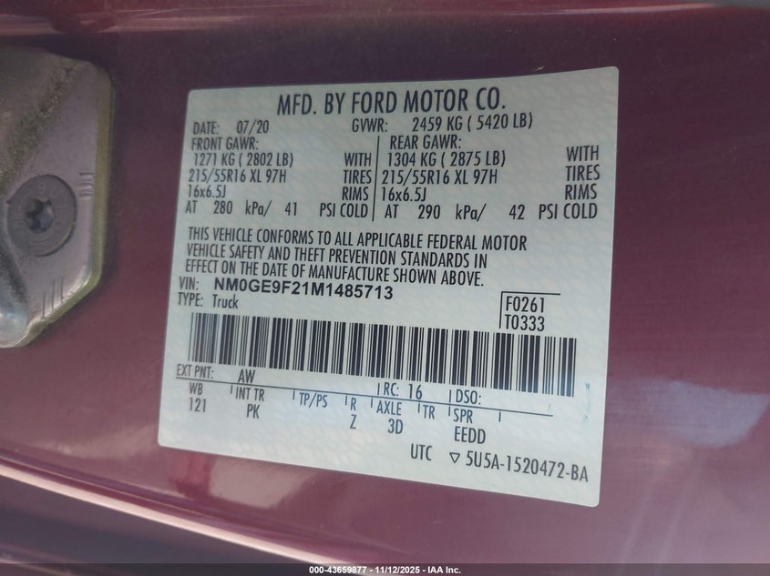 2021 Ford Transit Connect Xlt Passenger VIN: NM0GE9F21M1485713 Lot: 43659877