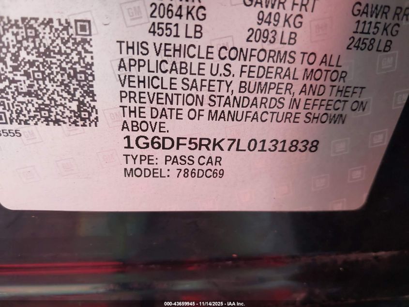 2020 Cadillac Ct4 Premium Luxury VIN: 1G6DF5RK7L0131838 Lot: 43659945