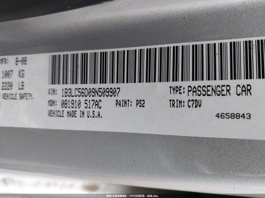 2009 Dodge Avenger R/T VIN: 1B3LC56D09N509907 Lot: 43659986