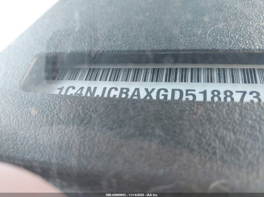 2016 Jeep Compass Sport VIN: 1C4NJCBAXGD518873 Lot: 43660003