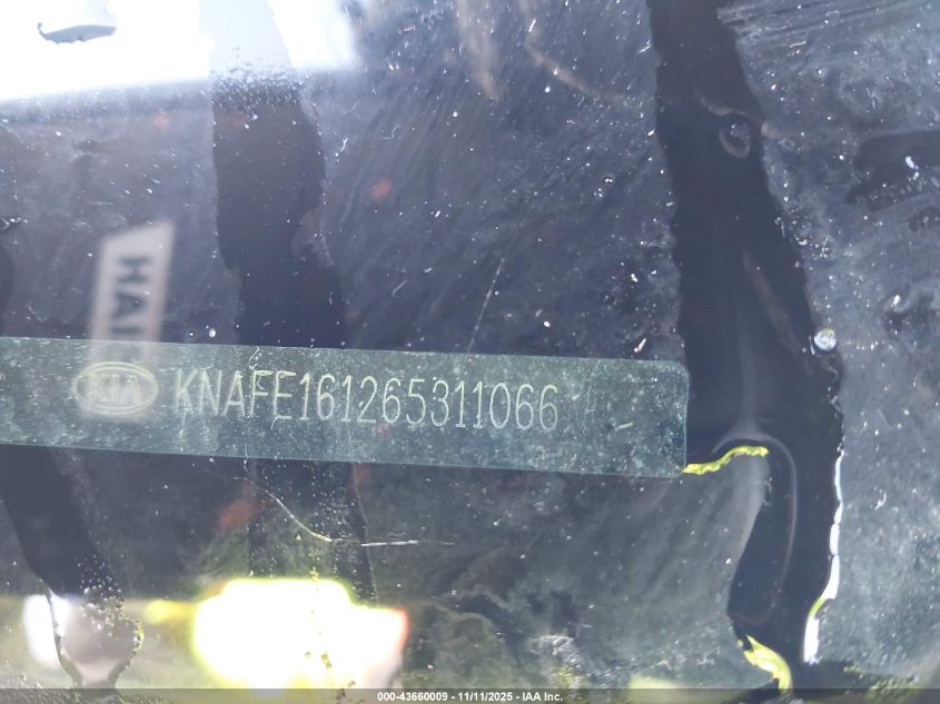 2006 Kia Spectra5 VIN: KNAFE161265311066 Lot: 43660009