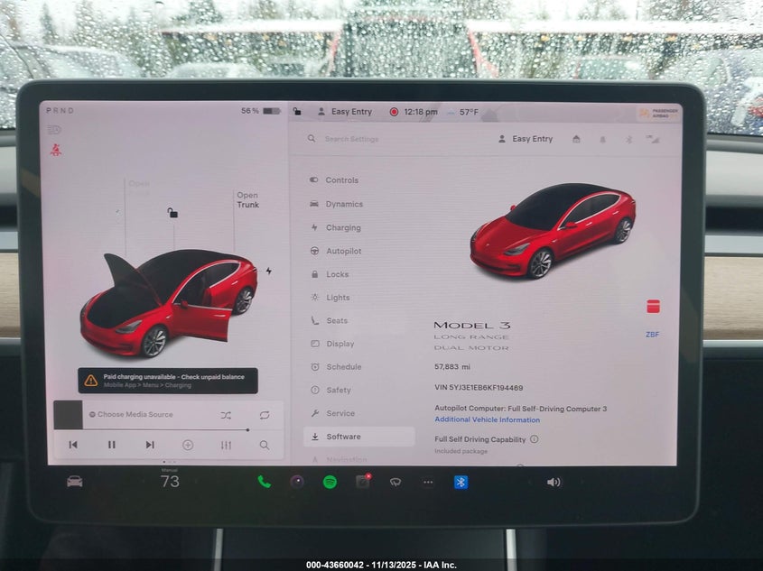 2019 Tesla Model 3 Long Range/Performance VIN: 5YJ3E1EB6KF194469 Lot: 43660042