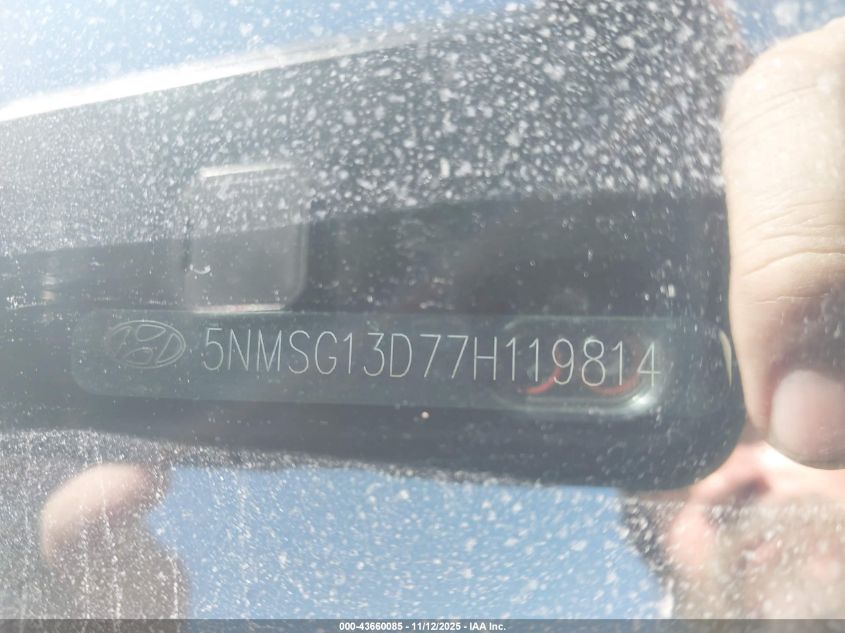 2007 Hyundai Santa Fe Gls VIN: 5NMSG13D77H119814 Lot: 43660085