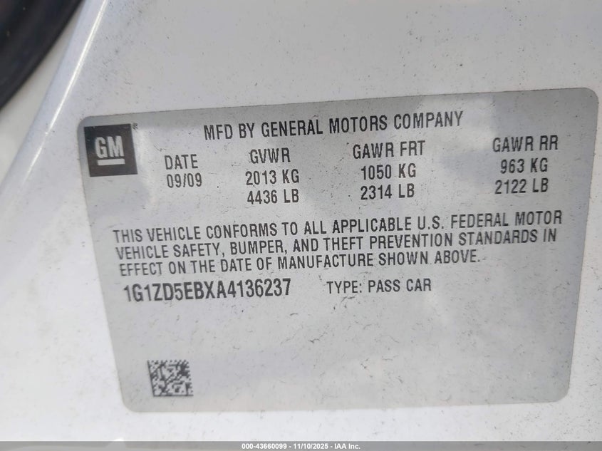 2010 Chevrolet Malibu Lt VIN: 1G1ZD5EBXA4136237 Lot: 43660099