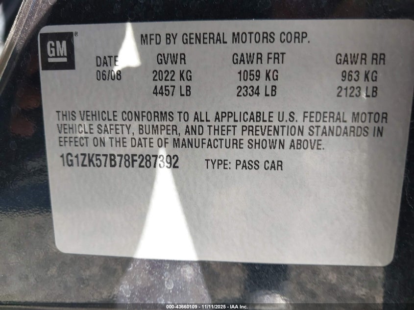1G1ZK57B78F287392 2008 CHEVROLET MALIBU photo no. 9