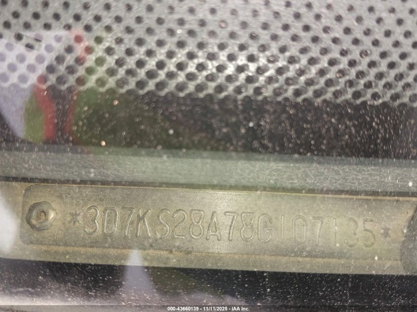 2008 Dodge Ram 2500 Slt/Power Wagon VIN: 3D7KS28A78G107135 Lot: 43660139